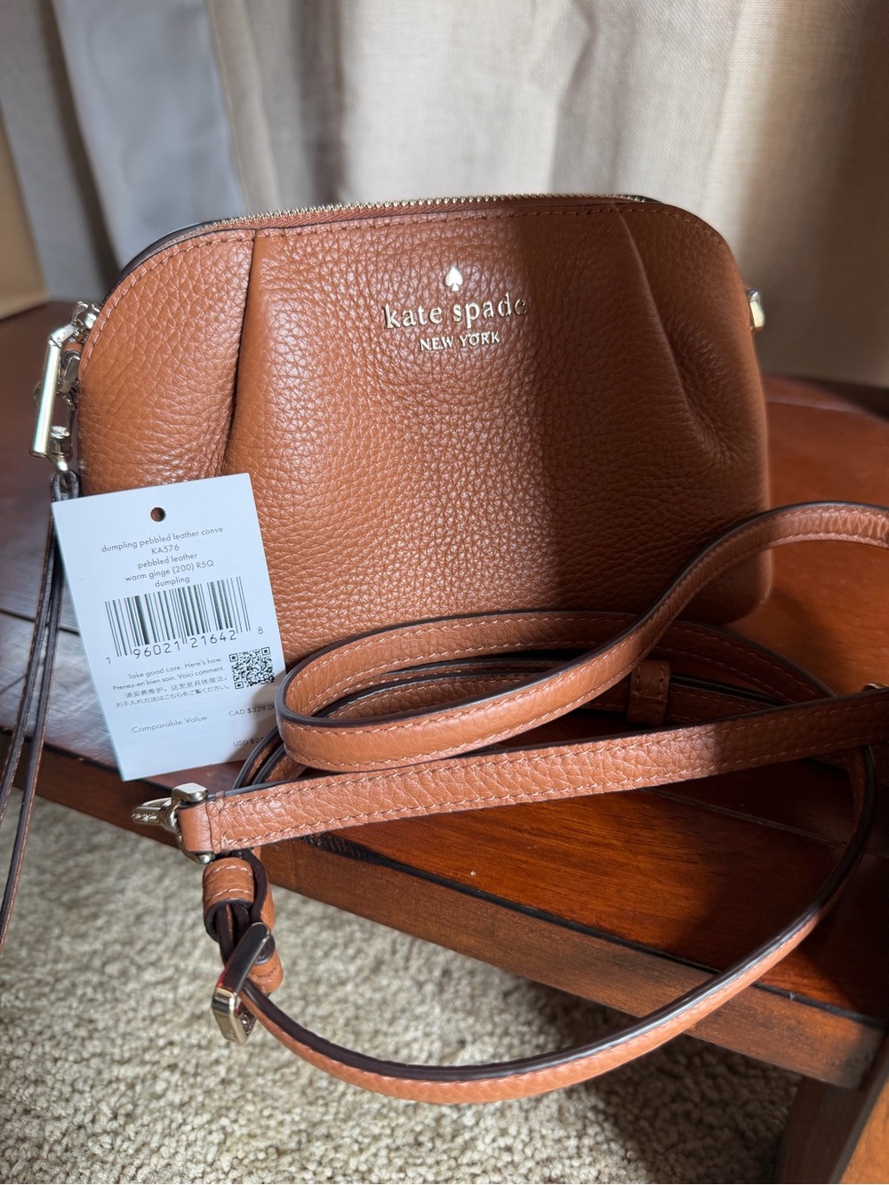 KATE SPADE Tan Dumpling Pebbled Leather Clutch/Crossbody with Gold Hardware